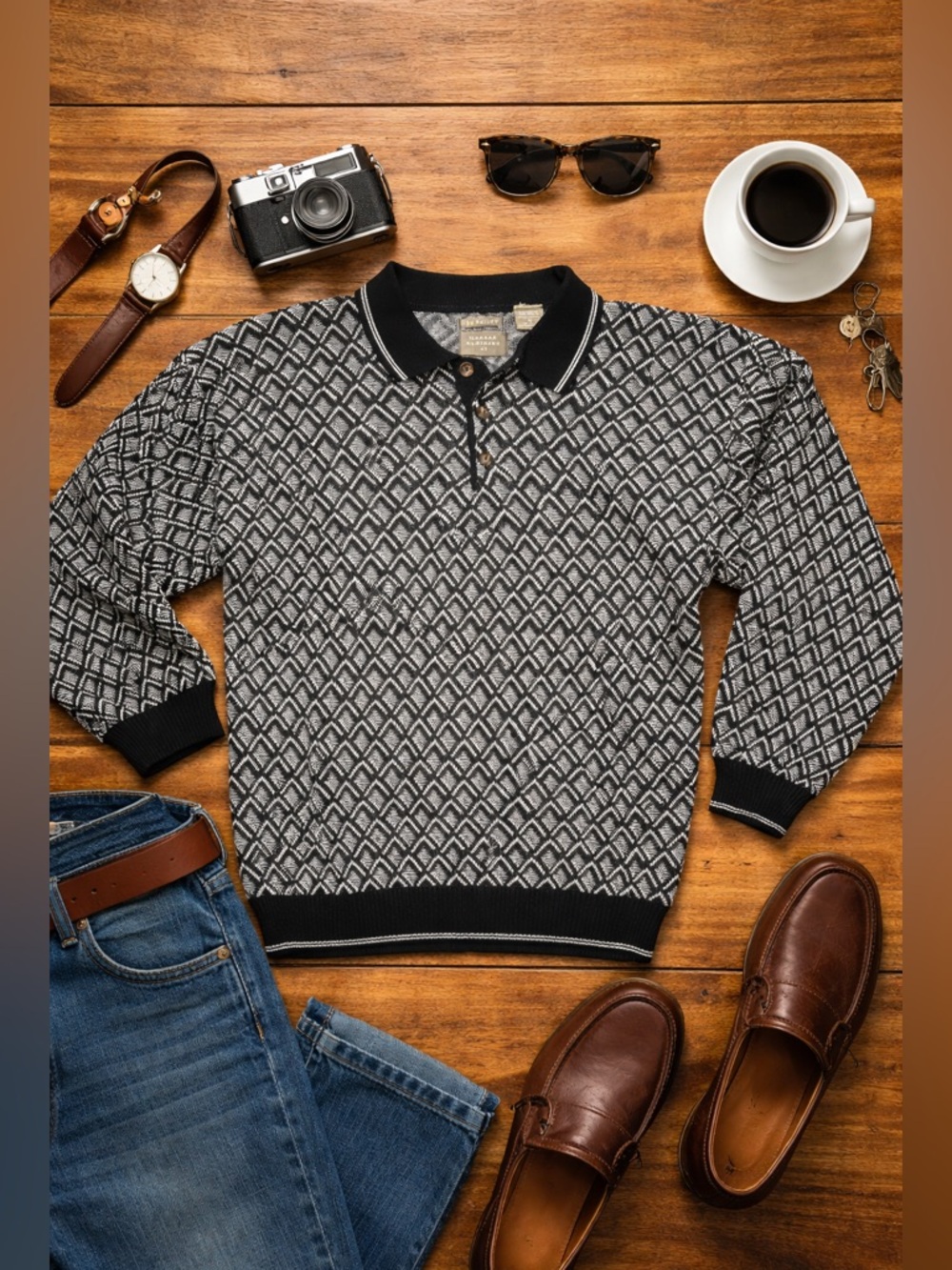 Vintage 90s City Casuals Hagar Made in Italy Geometric Knit Sweater medium